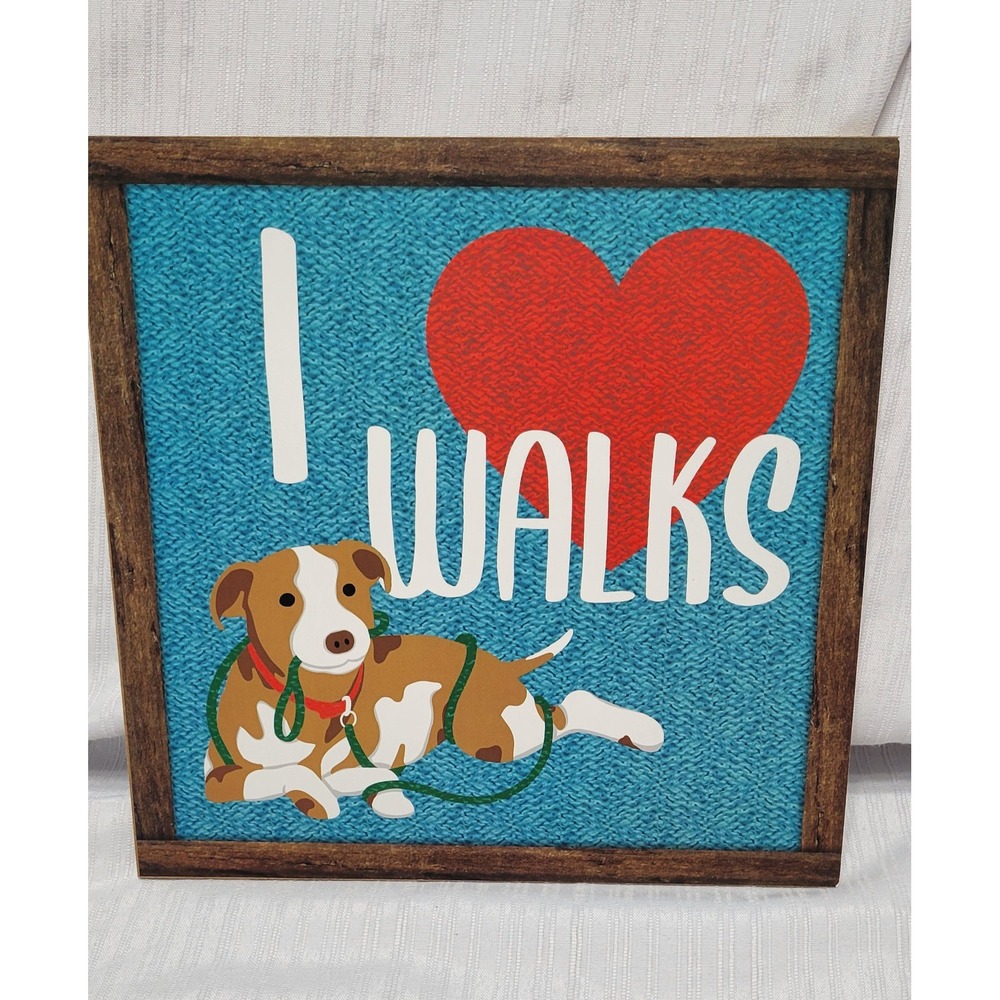Dog pet lover I Heart Walks Dog Wall Art Wood Frame wreath Decor 10x10